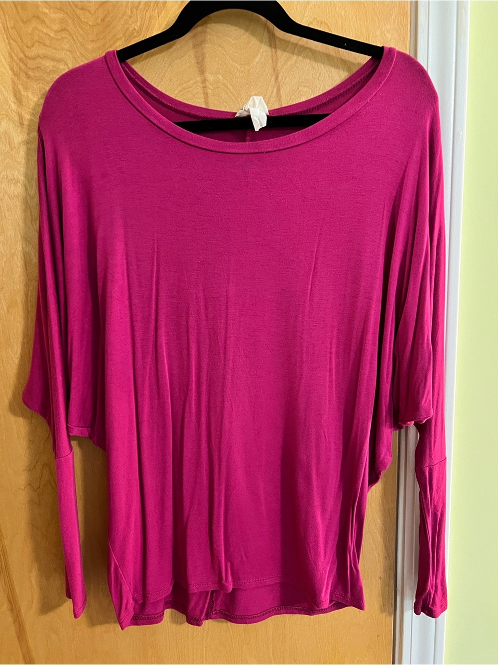 Three Bird Nest Bright Fuchsia Long Sleeve Batwing Draped Top